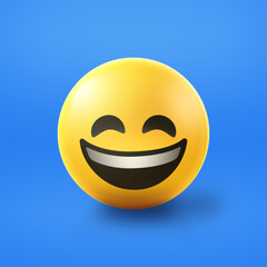 Fototapeta premium Grinning and laughing happy Emoji stress ball on shiny floor. 3D emoticon isolated.