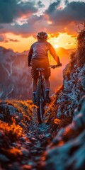 A man is riding a bike down a rocky mountain trail