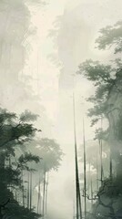 Foggy Forest With Tall Trees
