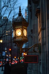 Fototapeta na wymiar Clock on a Pole in City Street