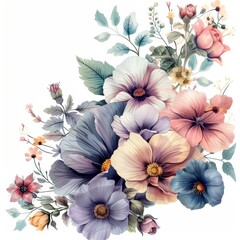 Many flowers are watercolor with pastel colored edgesclipart