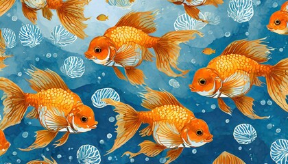 Fototapeta premium Underwater Symphony: Seamless Goldfish Illustration Pattern