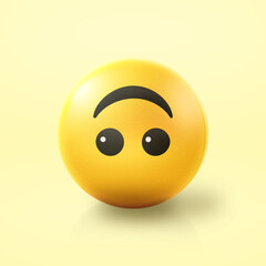 Inverted smile Emoji stress ball on shiny floor. 3D emoticon isolated.