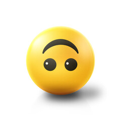 Inverted smile Emoji stress ball on shiny floor. 3D emoticon isolated.