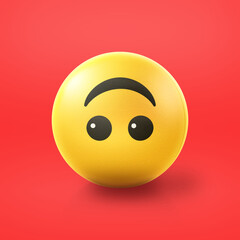 Inverted smile Emoji stress ball on shiny floor. 3D emoticon isolated.