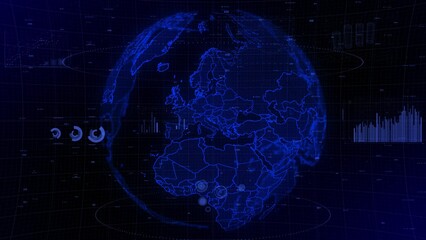 cinematic digital globe rotating video background showcases zooming in on Croatia country. Data analysis Croatia Country Charts and Graphs of Growth, Development, Resources, GDP Conceptual