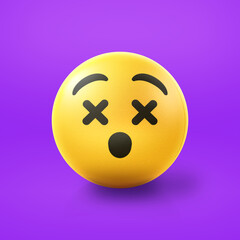 Knocked out dizzy or dead Emoji stress ball on shiny floor. 3D emoticon isolated.