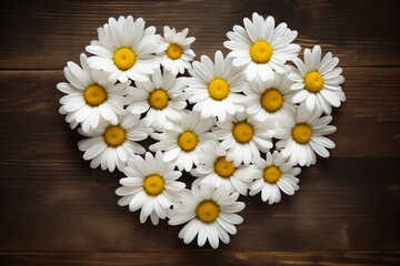Obraz premium heart shape bouquet of daisies on wood table background