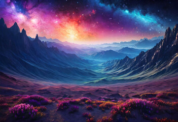 Galactic Landscape Background, Background, Galactic, Space, Universe, Cosmos, Stars, Nebula, Astronomy, Outer Space, Fantasy, Sci-Fi, Astral, Sky, AI Generated