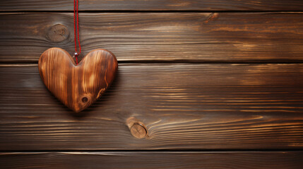 Romantic heart shape hanging above wooden surface. ..
