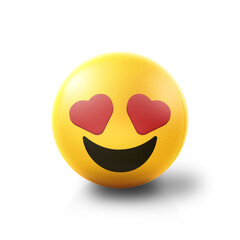 In love with hearts as eyes Emoji stress ball on shiny floor. 3D emoticon isolated.