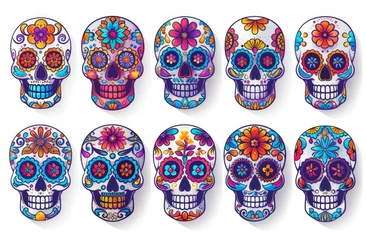 Fototapete Schädel Set of colorful sugar skull stickers, 
