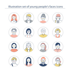 若い人物の顔　アイコンセット