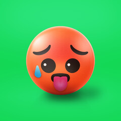 Hot and exhausted and tired Emoji stress ball on shiny floor. 3D emoticon isolated.