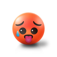 Hot and exhausted and tired Emoji stress ball on shiny floor. 3D emoticon isolated.