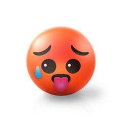 Hot and exhausted and tired Emoji stress ball on shiny floor. 3D emoticon isolated.