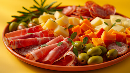 Assorted Antipasto Platter with Cured Meats, Cheese, and Olives