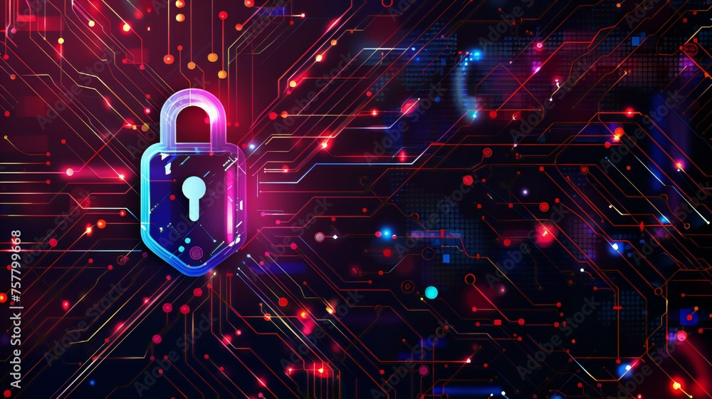 Poster the lock is surrounded by a network of wires and circuits, giving the impression of a futuristic or 