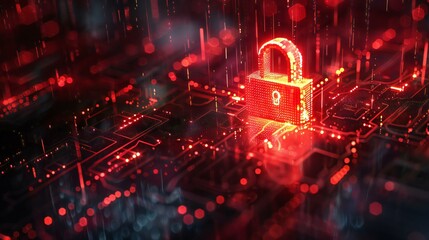 The lock is glowing and the background is blurry. Concept of security and protection, as the lock is a symbol of safety and protection