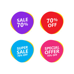 Sale tags set, abstract bubbles tag design, discount 70% off, icons, vector illustration