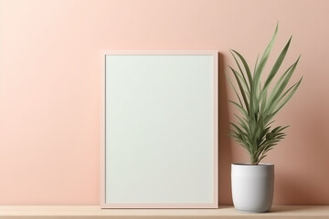 Mock up of blank frame on wall background.