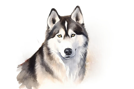 thoroughbred Watercolor big Image Siberian dog painting husky