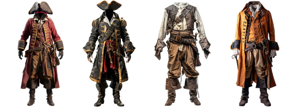 Collection of PNG. Pirate suit mock up isolated on a transparent background.