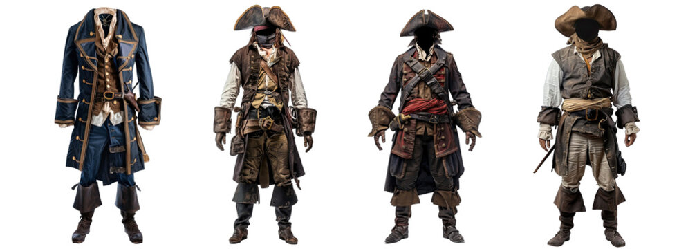 Collection of PNG. Pirate suit mock up isolated on a transparent background.
