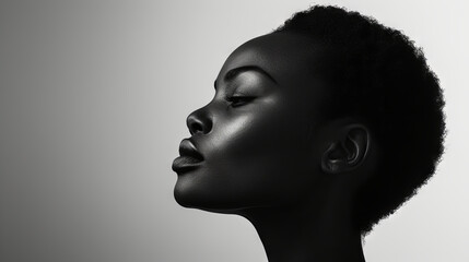 Beautiful black skin woman, black white color