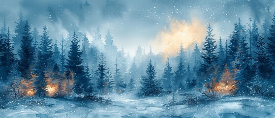 A watercolor winter background for Christmas and Happy New Year. Background design for invitations, cards, social posts, advertisements, covers, banner ads, sale banners, etc.