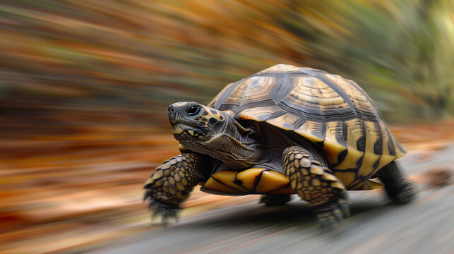 the movement of a turtle running fast on the road. Tortoise running fast, AI generated Images