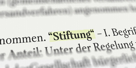 Das Wort Stiftung im Buch mit Textmarker markiert