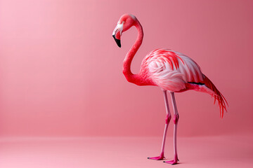 Fototapeta premium Elegant Flamingo Standing Against a Monochromatic Pink Background