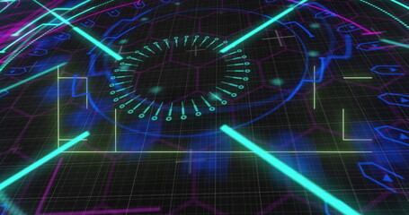 Image of scope scanning and data processing over blue background