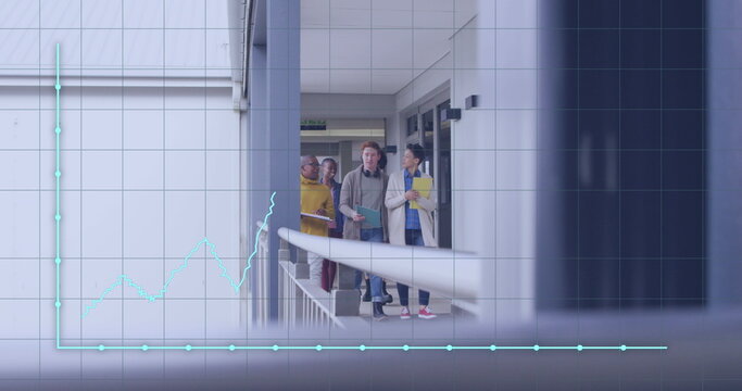 Image of data processing over diverse business people at office