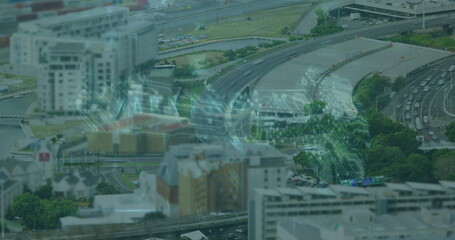 Image of virus warning over cityscape