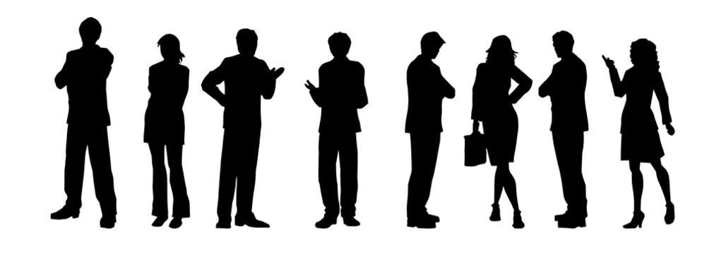 Silhouette crowd of people. Collection of people silhouette in standing pose.