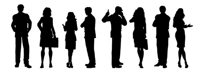 Silhouette crowd of people. Collection of people silhouette in standing pose.