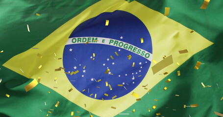 Obraz premium Image of confetti over flag of brazil