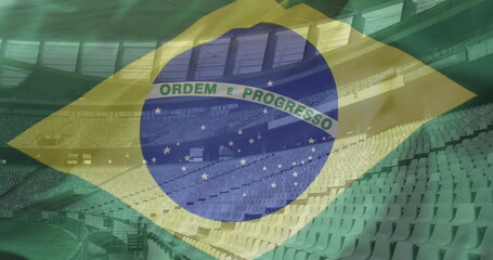 Obraz premium Image of sports stadium over flag of brazil
