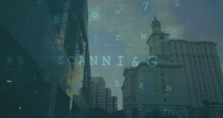 Image of cyberattack warning with key icon over cityscape