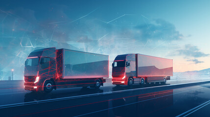 Self driving trucks for autonomous shipping solid background