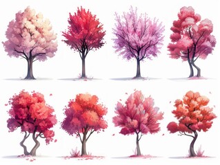 Collection of Stylish Cherry Tree Illustrations Generative AI