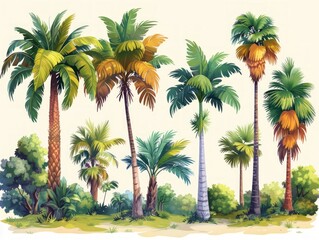 Fototapeta premium Collection of Contemporary Date Palm Illustrations Generative AI