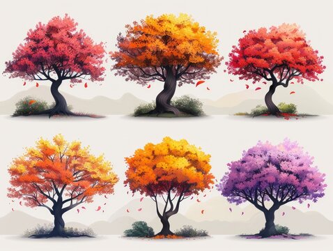 Contemporary Illustrations of Gulmohar Tree on White Background Generative AI