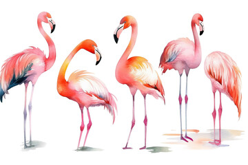 illustration Isolated watercolor random drawn flamingos Set hand