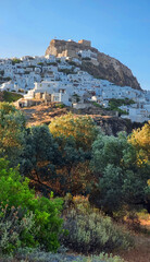 skiros or skyros island chora city view from beach molos tourist resort in greece
