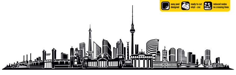 Berlin Germany Skyline German Landmarks Vector Ready Vinyl Cutting Vinly Ready Wall decal Silhouette Black And White