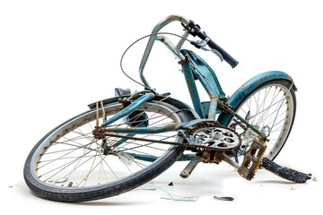 Broken bicycle isolated on white background Generative Ai  - obrazy, fototapety, plakaty