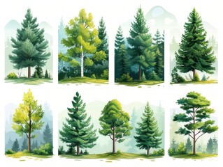 Collection of Stylized Norway Spruce Illustrations Generative AI